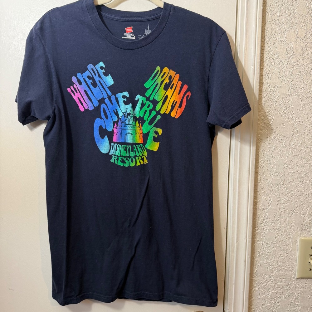 Disney Parks Disneyland Resort Rainbow Mickey Castle Slim Fit Navy T-Shirt M